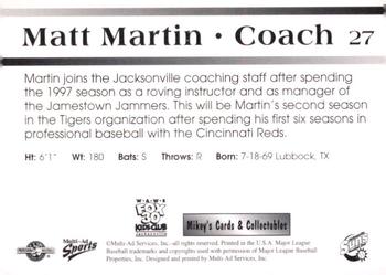 1998 Multi-Ad Jacksonville Suns #27 Matt Martin Back