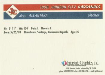 1998 Johnson City Cardinals #NNO Alvin Alcantara Back