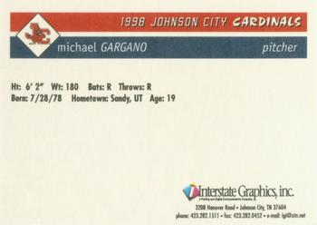 1998 Johnson City Cardinals #NNO Michael Gargano Back