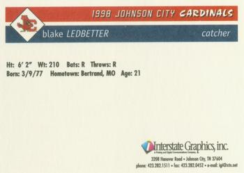 1998 Johnson City Cardinals #NNO Blake Ledbetter Back