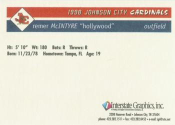 1998 Johnson City Cardinals #NNO Remer McIntyre Back