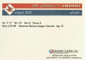 1998 Johnson City Cardinals #NNO Miguel Rizo Back