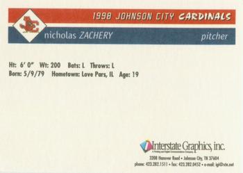 1998 Johnson City Cardinals #NNO Nicholas Zachery Back