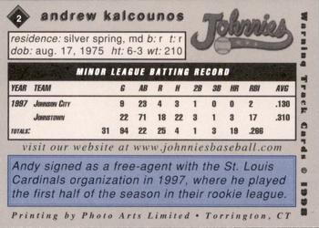 1998 Warning Track Johnstown Johnnies #2 Andy Kalcounos Back