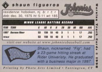 1998 Warning Track Johnstown Johnnies #5 Shaun Figueroa Back
