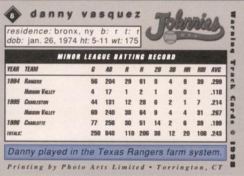 1998 Warning Track Johnstown Johnnies #8 Danny Vasquez Back