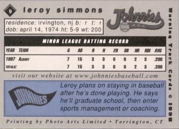 1998 Warning Track Johnstown Johnnies #9 Leroy Simmons Back