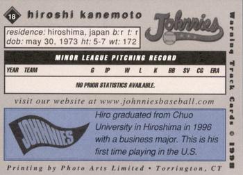 1998 Warning Track Johnstown Johnnies #18 Hiroshi Kanemoto Back