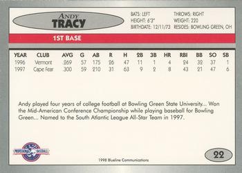 1998 Blueline Q-Cards Jupiter Hammerheads #22 Andy Tracy Back
