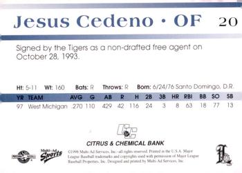 1998 Multi-Ad Lakeland Tigers #20 Jesus Cedeno Back
