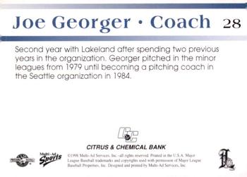1998 Multi-Ad Lakeland Tigers #28 Joe Georger Back