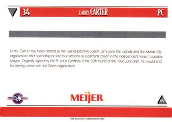 1998 Blueline Q-Cards Lansing Lugnuts #29 Larry Carter Back
