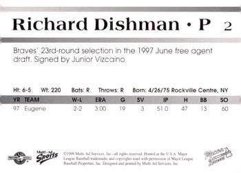 1998 Multi-Ad Macon Braves #2 Richard Dishman Back