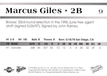 1998 Multi-Ad Macon Braves #9 Marcus Giles Back