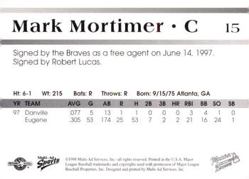1998 Multi-Ad Macon Braves #15 Mark Mortimer Back