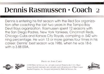 1998 Multi-Ad Lowell Spinners #2 Dennis Rasmussen Back