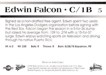 1998 Multi-Ad Lowell Spinners #5 Edwin Falcon Back