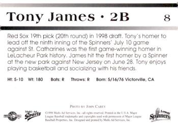 1998 Multi-Ad Lowell Spinners #8 Tony James Back