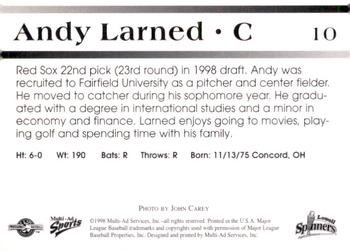 1998 Multi-Ad Lowell Spinners #10 Andy Larned Back