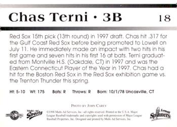 1998 Multi-Ad Lowell Spinners #18 Chas Terni Back