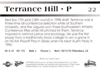 1998 Multi-Ad Lowell Spinners #22 Terrance Hill Back