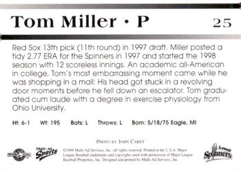 1998 Multi-Ad Lowell Spinners #25 Tom Miller Back