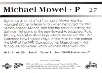 1998 Multi-Ad Lowell Spinners #27 Mike Mowel Back