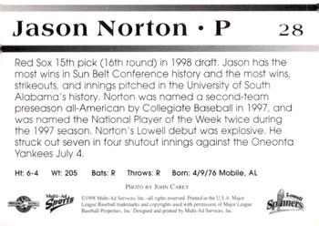 1998 Multi-Ad Lowell Spinners #28 Jason Norton Back