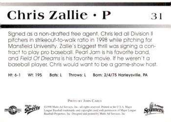 1998 Multi-Ad Lowell Spinners #31 Chris Zallie Back