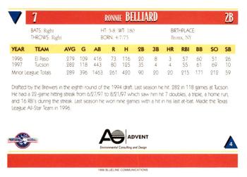 1998 Blueline Q-Cards Louisville Redbirds #4 Ronnie Belliard Back