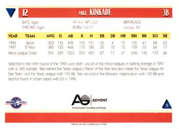 1998 Blueline Q-Cards Louisville Redbirds #5 Mike Kinkade Back