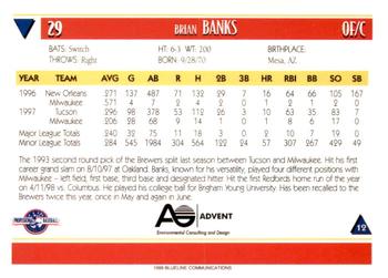 1998 Blueline Q-Cards Louisville Redbirds #12 Brian Banks Back