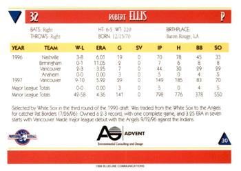 1998 Blueline Q-Cards Louisville Redbirds #30 Robert Ellis Back