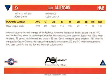 1998 Blueline Q-Cards Louisville Redbirds #31 Gary Allenson Back
