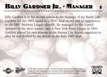 1998 Multi-Ad Michigan Battle Cats #1 Billy Gardner Jr. Back