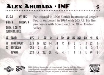 1998 Multi-Ad Michigan Battle Cats #5 Alex Ahumada Back