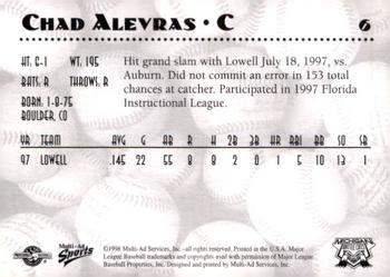 1998 Multi-Ad Michigan Battle Cats #6 Chad Alevras Back
