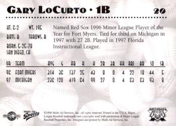 1998 Multi-Ad Michigan Battle Cats #20 Gary LoCurto Back