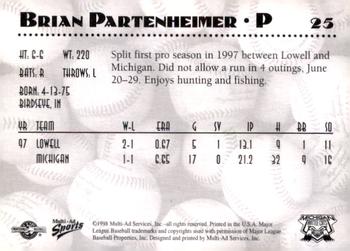 1998 Multi-Ad Michigan Battle Cats #25 Brian Partenheimer Back