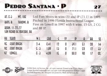 1998 Multi-Ad Michigan Battle Cats #27 Pedro Santana Back