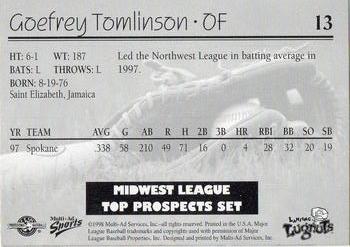1998 Multi-Ad Midwest League Top Prospects #13 Goefrey Tomlinson Back