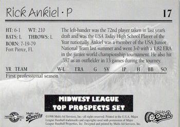1998 Multi-Ad Midwest League Top Prospects #17 Rick Ankiel Back