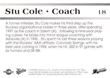 1998 Multi-Ad New Haven Ravens #NNO Stu Cole Back