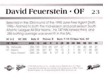 1998 Multi-Ad New Haven Ravens #NNO David Feuerstein Back