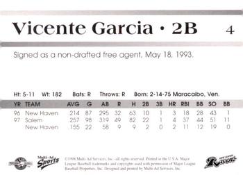 1998 Multi-Ad New Haven Ravens #NNO Vicente Garcia Back