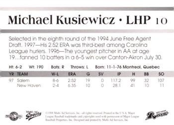 1998 Multi-Ad New Haven Ravens #NNO Michael Kusiewicz Back