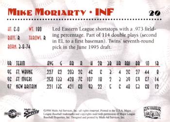 1998 Multi-Ad New Britain Rock Cats #20 Mike Moriarty Back