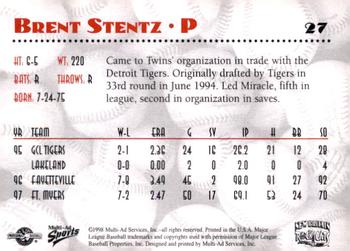 1998 Multi-Ad New Britain Rock Cats #27 Brent Stentz Back