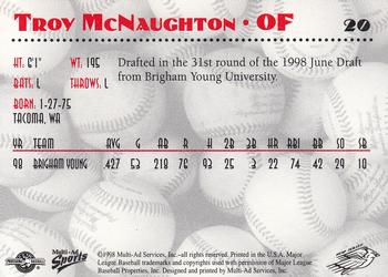 1998 Multi-Ad New Jersey Cardinals #20 Troy McNaughton Back