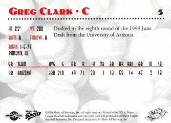 1998 Multi-Ad New Jersey Cardinals #5 Greg Clark Back